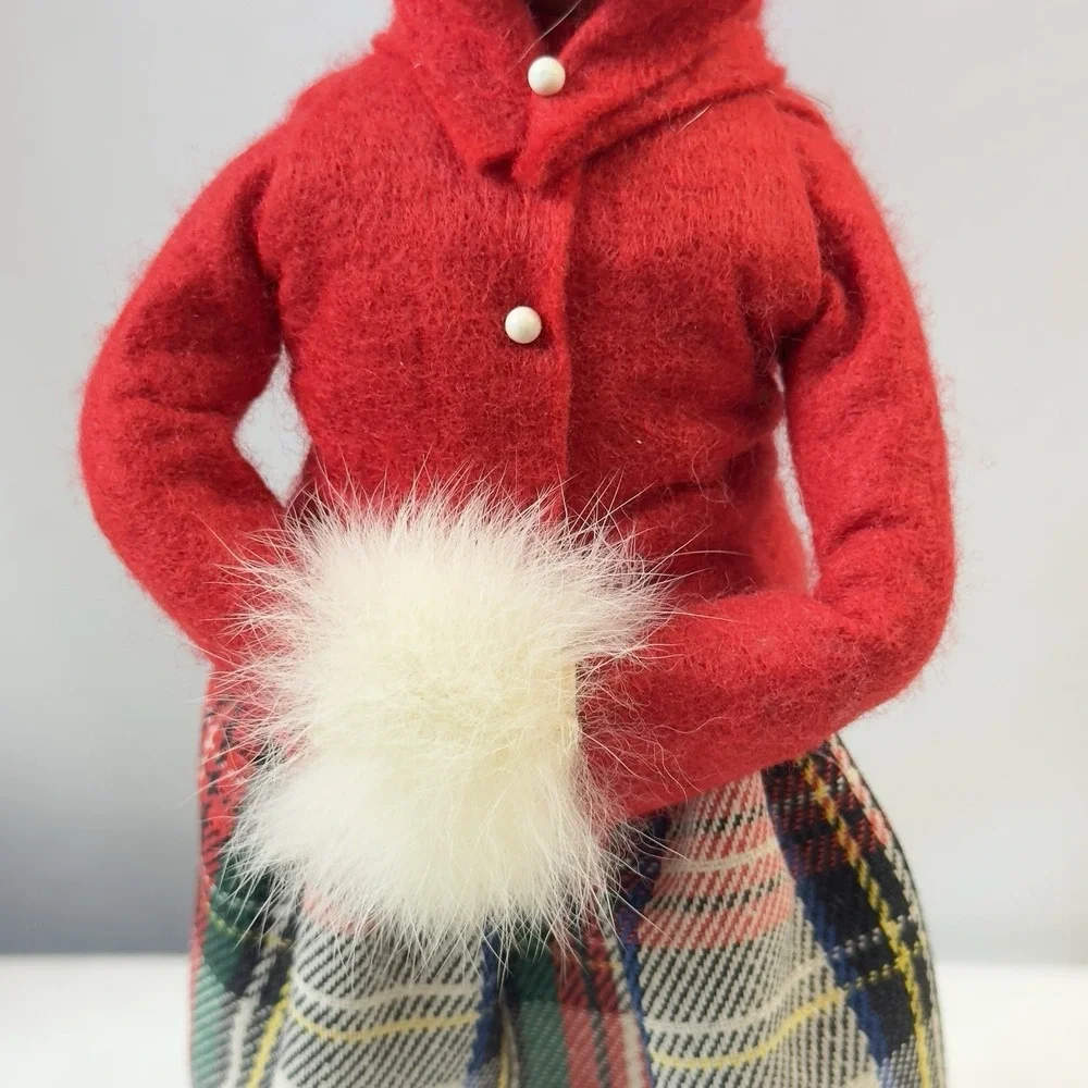 Byers Choice Retired 1980 Girl with Muff Plaid Skirt Red Hooded Jacket 10
